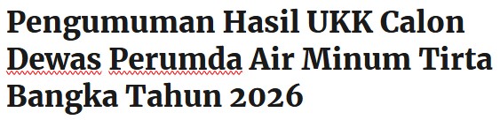 Pengumuman Hasil UKK Calon Dewas Perumda Air Minum Tirta Bangka Tahun 2026